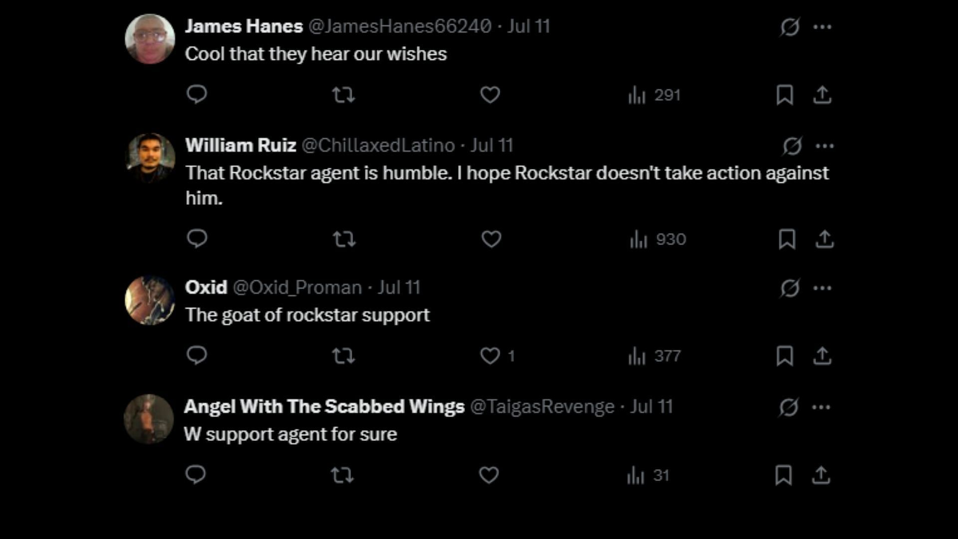 Fans react to Rockstar Support agent's response to a fan query 3/3 (Images via X)